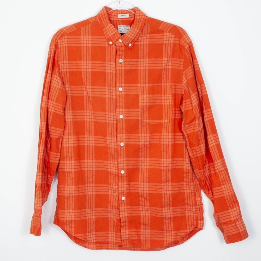 J. Crew Mens‎ Classic Button Down Shirt Size M Orange Plaid Long Sleeve Office
